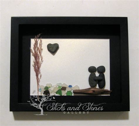 Pebble Art Engagement Gift- Unique Engagement Gift-Pebble Art Couple with Water Feature-Beach ...