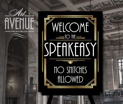 Editable Welcome To The Speakeasy Sign Template Gold Gatsby Speakeasy