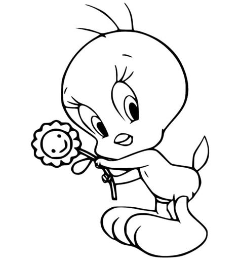 Tweety Bird With A Flower Coloring Page Download Print Or Color