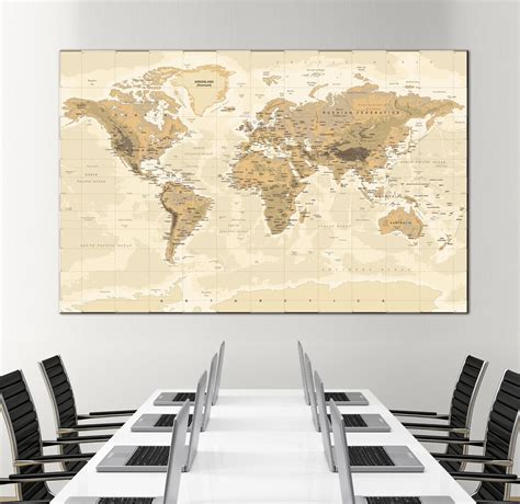 Large Detailed World Map Wall Art With Countries Names Canvas Print