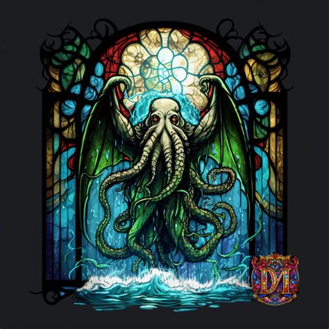 Digital Art Print Cthulhu On Stained Glass Instant Etsy