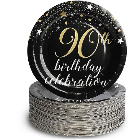 80 Pack Happy 90th Birthday Party Supplies Black And Gold Disposable