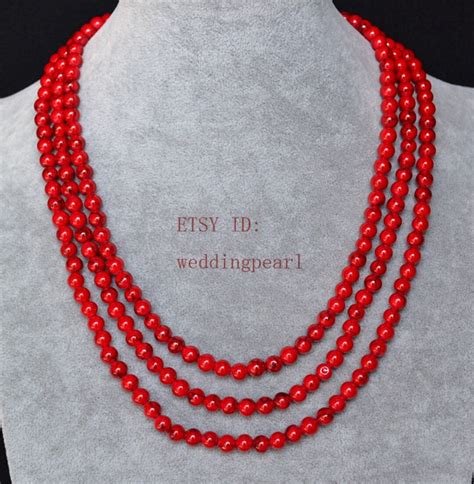 55 Inches 6 Mm Red Turquoise Necklace Single Strand Turquoise Etsy