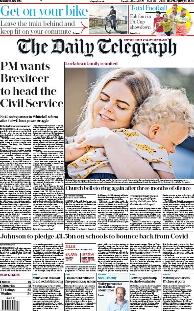 The Daily Telegraph Uk Front Page For 29 June 2020 Paperboy Online