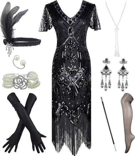 1920s Flapper Dress Roaring 20s Great Gatsby Fringed Sequin Dress