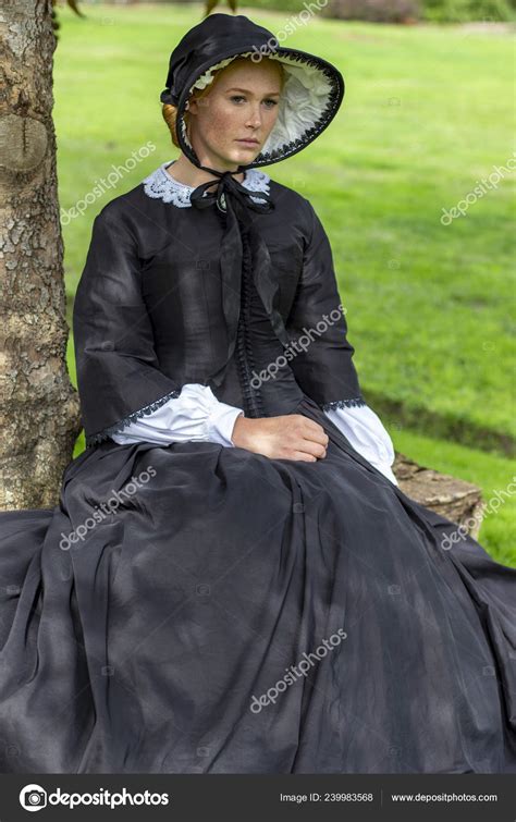 Victorian Woman Black Dress Bonnet Stock Photo By ©kathysg 239983568