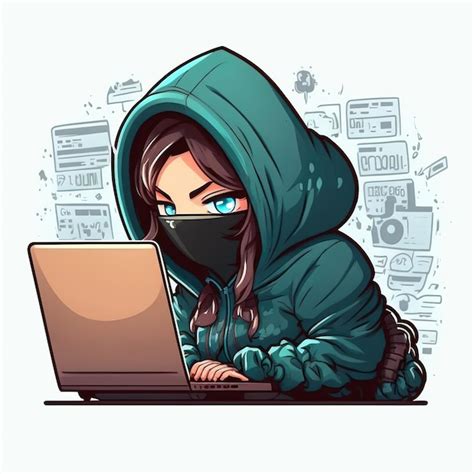 Premium Photo Sute Girl Hacker With Laptop Avatar In Cartoon Style