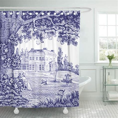 Libin Frcthmdc French Country Blue Toile Garden Shower Curtain 66x72