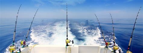 Pesca Della Barca Che Pesca A Traina Asta E Le Bobine Panoramici