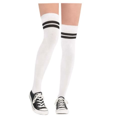 partymart hosiery white and black striped athletic thigh high socks
