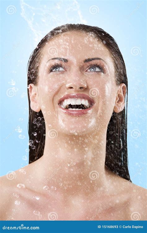 Wet Girl Laughing To The Sky Stock Image Image Of Brunette Hygiene 15168693