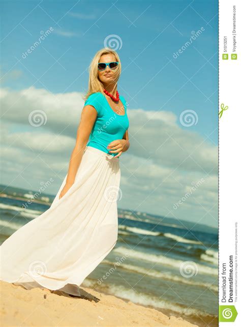 Beautiful Blonde Girl On Beach Summertime Stock Image Image Of Girl Fashionable 51013251