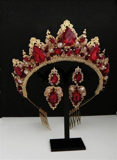 Red Tiara Gold Tiara Wedding Crown Royal Tiara Birthday Crown Etsy