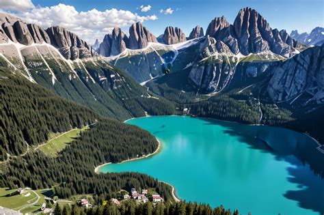 Premium Ai Image Aerial View Of Lago Antorno Dolomites Lake Mountain