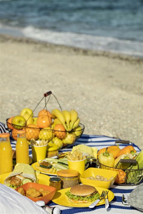 Summertime A Picnic On The Beach Stock Photo Image Of Blue