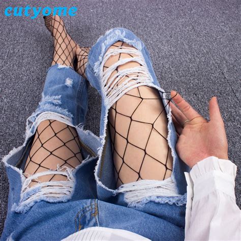 Cutyome Hot Women Fishnet Stockings Black Nylon Sexy Mesh Pantyhose In