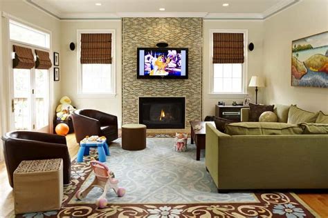 Eclectic Living Room With Ceramic Fireplace Wall Tiles