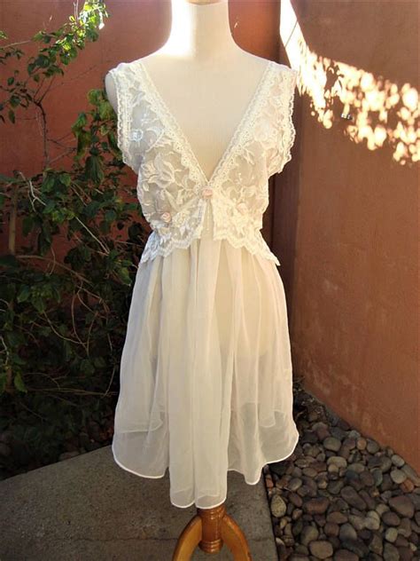 Vintage White Sheer Chiffon And Lace Nightgown Roses N Pearl Etsy Sheer Chiffon Chiffon Lace
