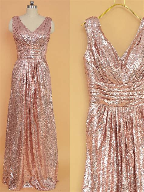Sequin Bridesmaid Dress Rose Gold Long Sequins Prom Dresses Floor