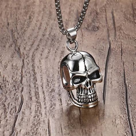 Men S Stainless Steel Skull Pendant Necklace In Silver Tone Biker Punk Male Jewelry With
