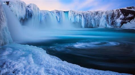 Nature Landscape Sky Clouds Snow Ice Waterfall Winter Long