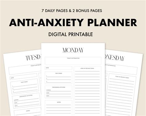 Anti Anxiety Planner And Journal Printable Digital Pages Etsy