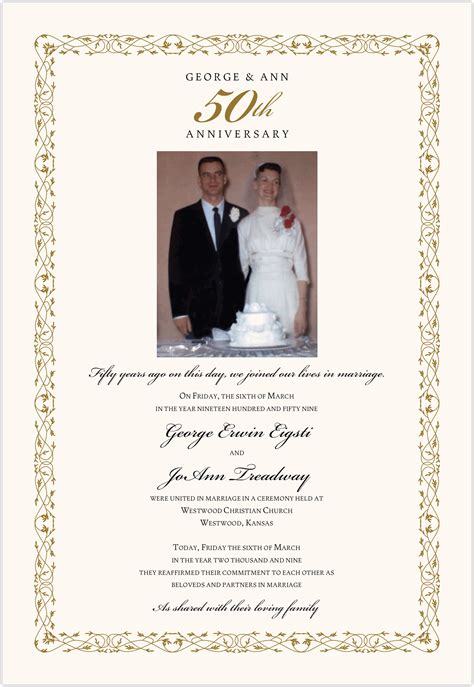 50th Wedding Anniversary Certificate Renewal Of Vows Marriage