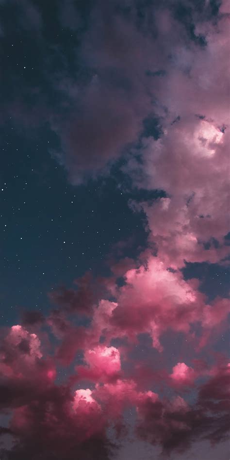 Aesthetic Pink Clouds In The Starry Night