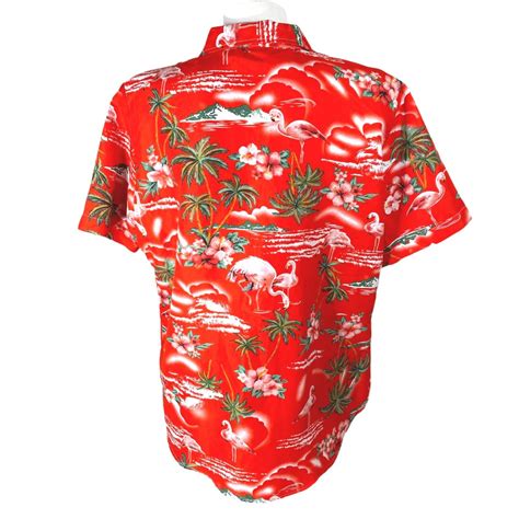 SSLR Flamingos Hibiscus Flowers Palm Trees Waves Red Large Hawaiian Blouse Shirt EBay