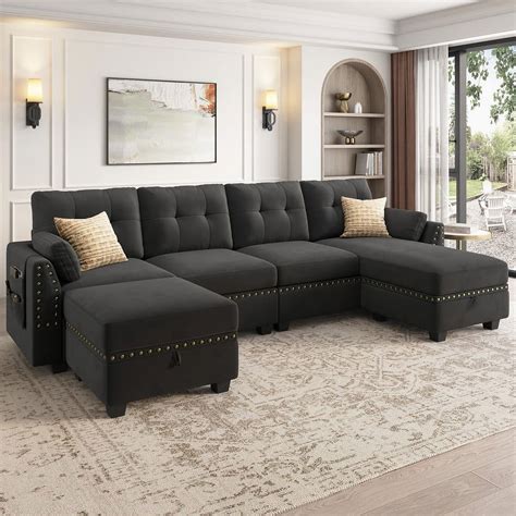 Honbay Reversible Sectional Sofa Sets L Shaped With A Large Storage Ottoman For Living Room And