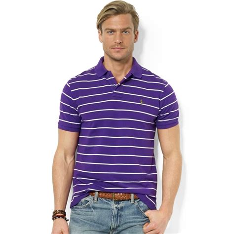 Lyst Ralph Lauren Polo Customfit Striped Stretchmesh Polo Shirt In