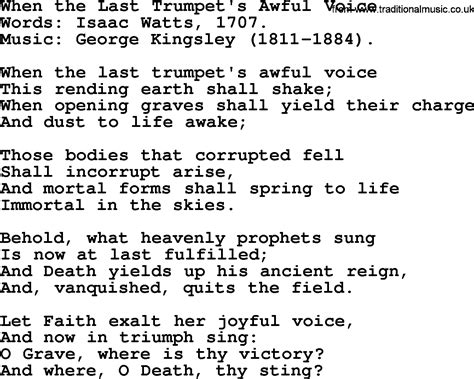 When The Last Trumpets Awful Voice By Isaac Watts Christian Lyrics