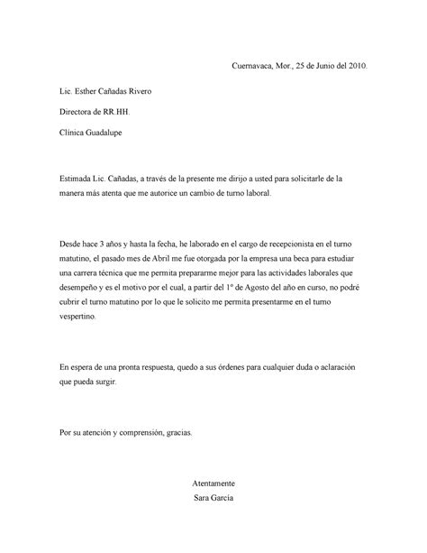 Carta De Solicitud De Cambio De Turno Escolar Universidad Images And