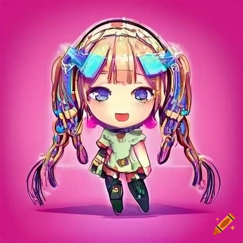 Cute Chibi Anime Character With Vibrant Wire Pigtails