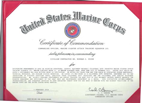 Certificate Of Appreciation Usmc Toha Within Officer Promotion