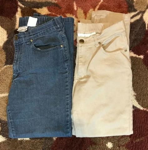 Lot Of 2 Womens Jeans Bend Over Size 12 Elastic Straight Denim Khaki Pants Ebay