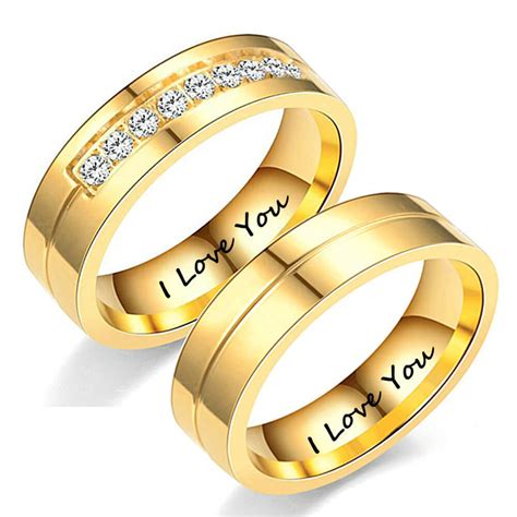 Titanium Gold Couples Promise Rings For Men And Women Gardeniajewel