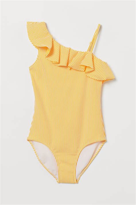 One Shoulder Swimsuit Yellowstriped Kids Handm Us