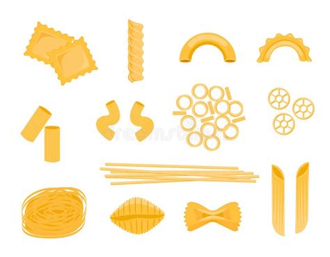Pasta Types Set Italian Noodles And Macaroni Restaurant Delicious