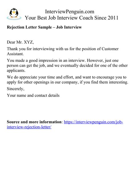 Interview Rejection Letter Samples Ideas Pdf Download