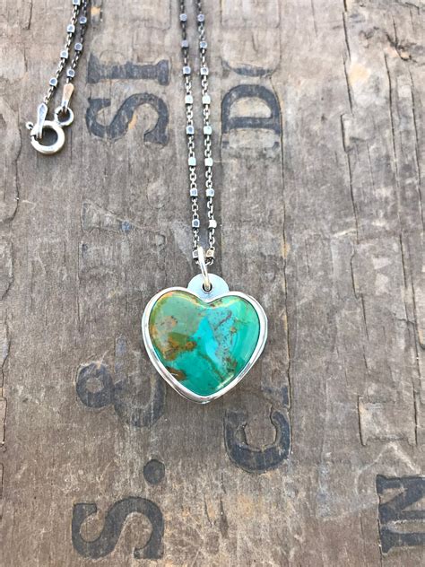 Turquoise Heart Silver Necklace Us Turquoise American Mined Gemstone On