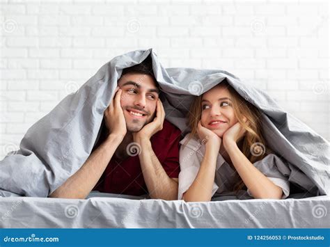Young Loving Couple Lying In Bed Under Blanket Stock Image Image Of Hotel Husband 124256053