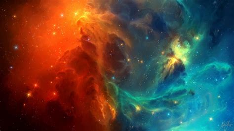 Wallpaper Nebula Orange Stars Blue Galaxy