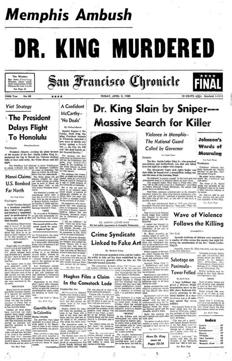 Chronicle Covers Martin Luther King Jrs Assassination And The
