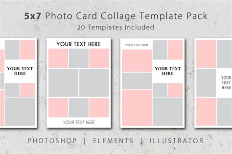5x7 Photo Card Collage Template Pack Illustrator Templates Creative