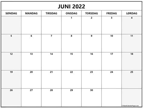 Juni 2022 Kalender Dansk Kalender Juni