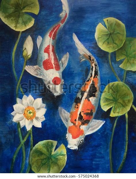 Colorful Koi Fish Pond Painting On Stock Illustration