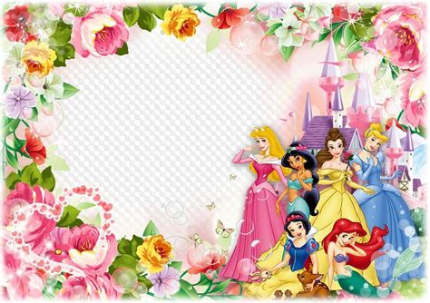 Photo Frame Template For Children Photo With Disney Princesses Happy