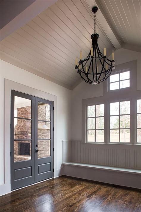 Originally published may 6, 2014. Gray Shiplap vaulted Ceiling Over Mudroom Bench - Cottage ...