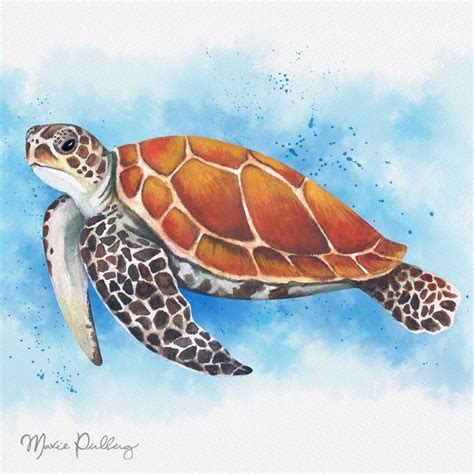 A Watercolor Painting Of A Sea Turtle